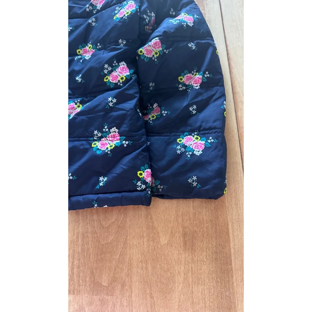 Faded Glory Girls Navy‎ Blue Floral Puffer Jacket Fleece Lined Hooded Size M 7-8